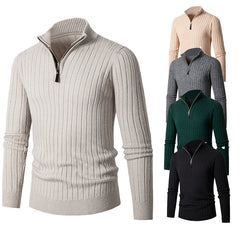 Men's Long Sleeve Half-Turtleneck Zip-Up Sweater in 5 Colors M-3XL