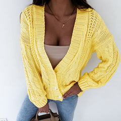 V-Neck Button Knit Sweater Cardigan in 4 Colors S-XL