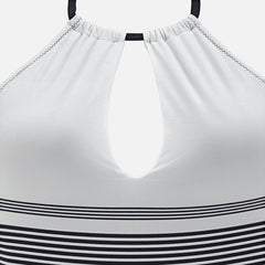 One Piece Black and White Striped Swimsuit S-L