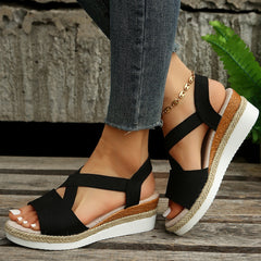 Solid Color Wedge Sandals with Ankle Strap