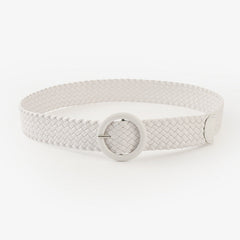 Woven Solid Colour Belt with Round Buckle