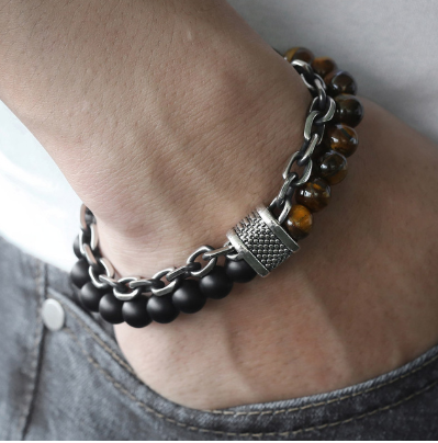 Stainless Steel Bracelet with Natural Stones