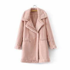 Suede Mid-Length Coat with Warm Lambswool Lining