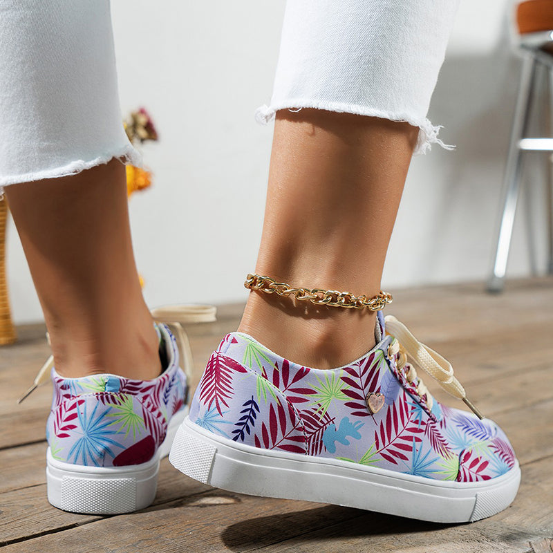 Leaf Print Canvas Sneakers in 3 Colors