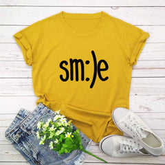 Smile Printed Short Sleeve Cotton Top in 12 Colors S-5XL