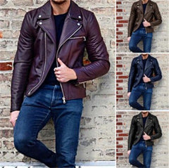 Men's PU Leather Zippered Jacket in 2 Colors S-3XL