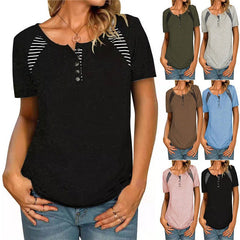 Round Neck Short Sleeve Top with Stripes