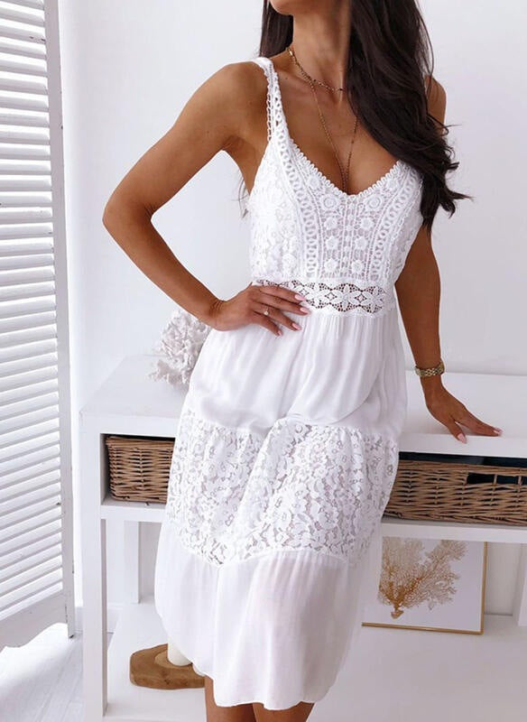 White Sleeveless Lace Midi Dress S-XXXL