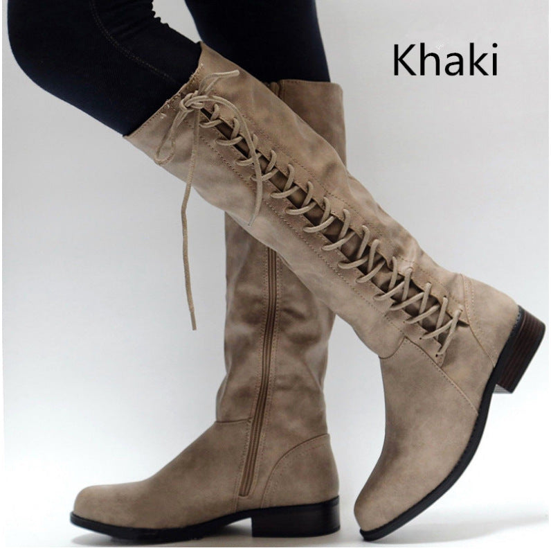 Low Heel Knee High Boots with Side Zipper