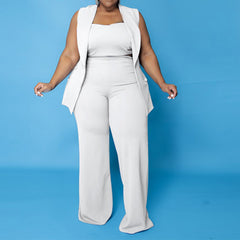 Three Piece Tank Top Wide Leg Pants Set