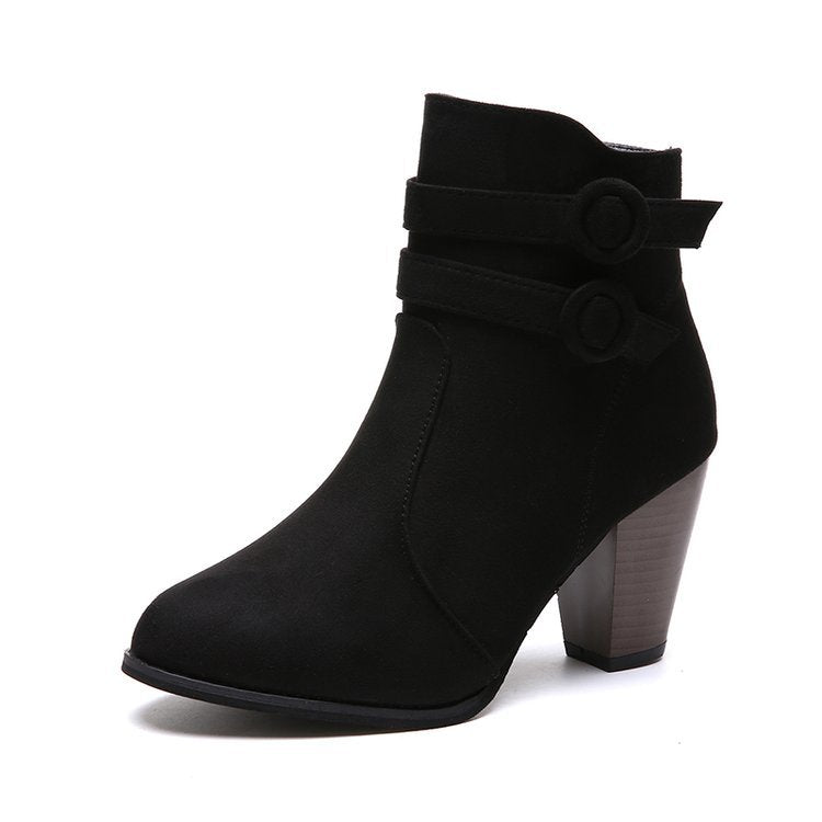 Suede Pointed Toe Thick Heel Ankle Boots