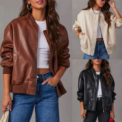 Long Sleeve PU Leather Jacket in 3 Colors S-XL