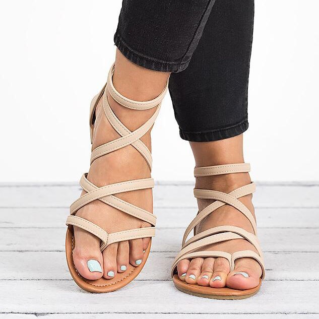 Criss Cross Flat Roman Sandals with Closed Heel