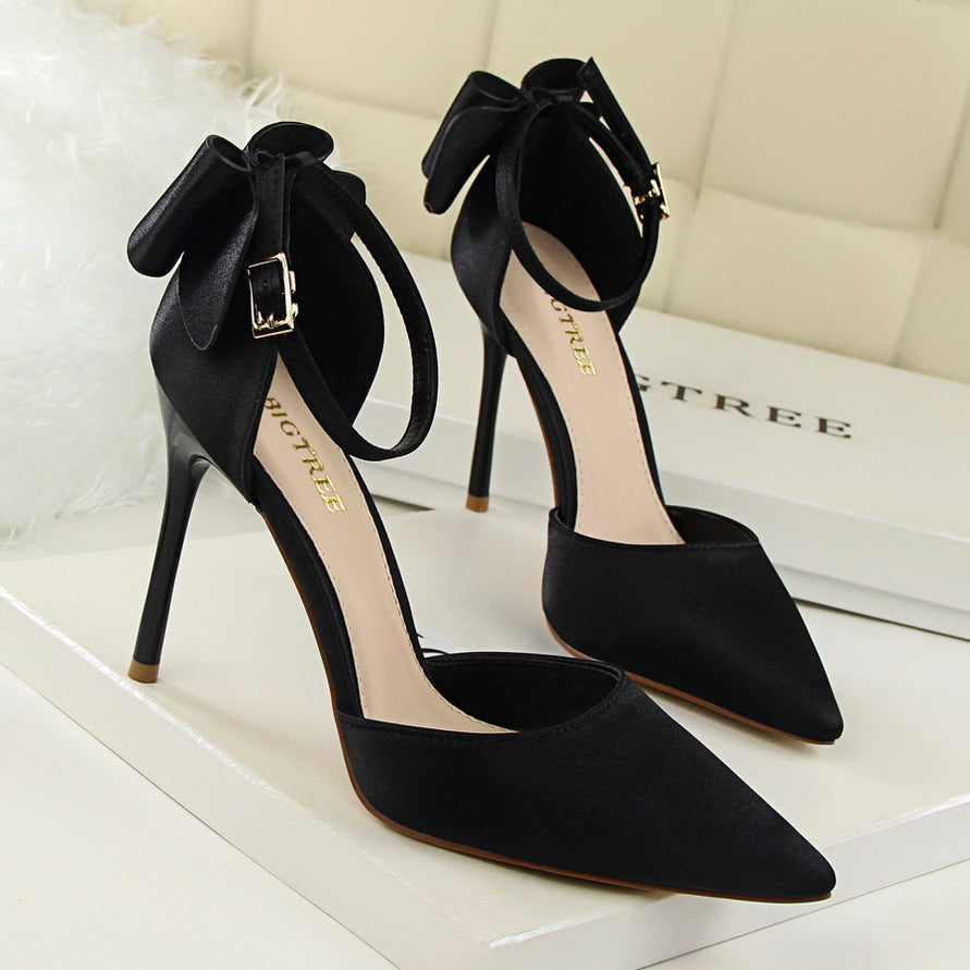 Satin High Heel Shoes with Stiletto Heel and Bow