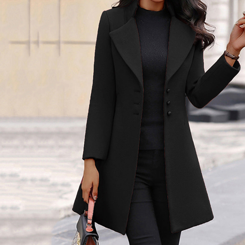 Single-Breasted Coat with Lapel in 3 Colors S-3XL