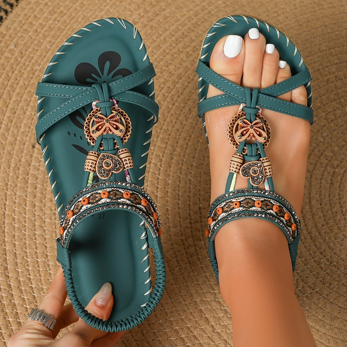 Low Heel Beaded Sandals
