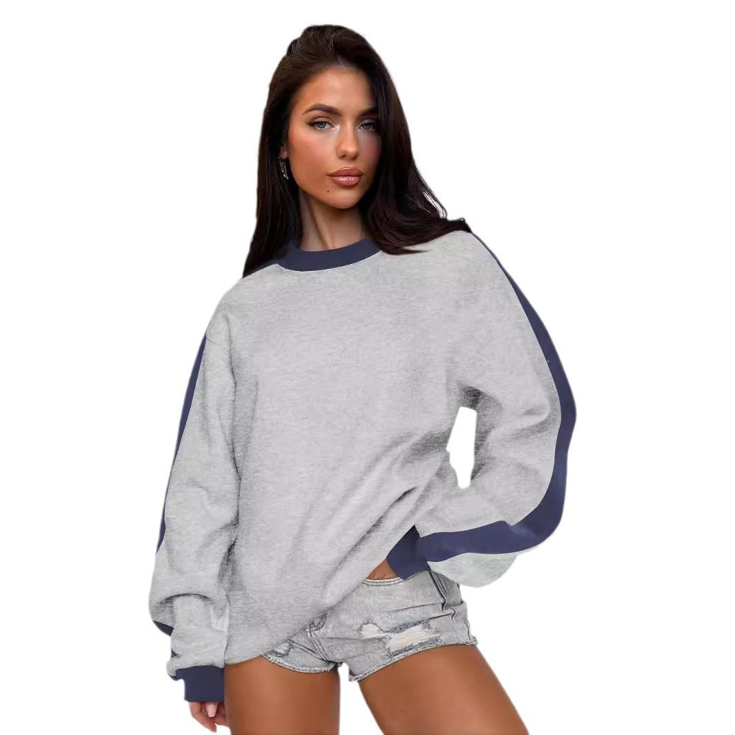 Contrast Color Round Neck Long Sleeve Sweatshirt