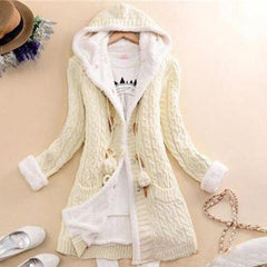 Plush Hooded Knit Cardigan Coat with Buttons and Pockets in 6 Colors S-5XL