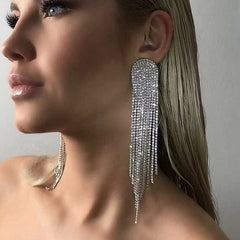 Long Tassel Rhinestone Stud Earrings in 2 Colors