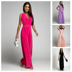 V-Neck Sleeveless  Wide Leg Jumpsuit in 4 Colors S-2XL
