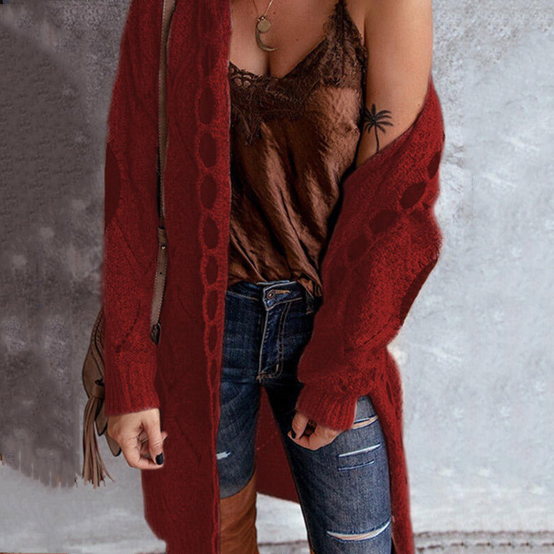 Knee-Length Hooded Cardigan