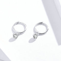 Sterling Silver Hoop Earrings with Inlaid Gem