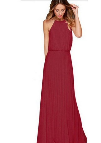 Elegant Halter Neck Sleeveless Chiffon Maxi Dress