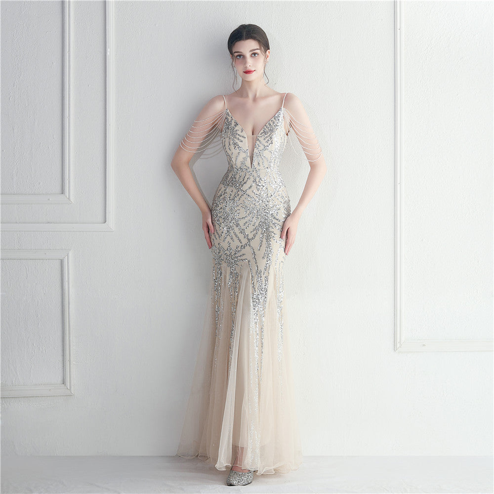 Elegant High Waist Evening Gown with Spaghetti Straps