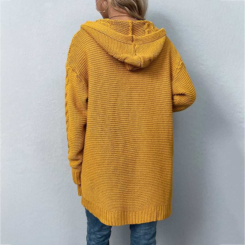 Solid Color Hooded Cardigan Sweater in 3 Colors S-XL
