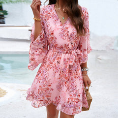Floral Short Sleeve Ruffled Summer Dress in 4 Colors S-XL