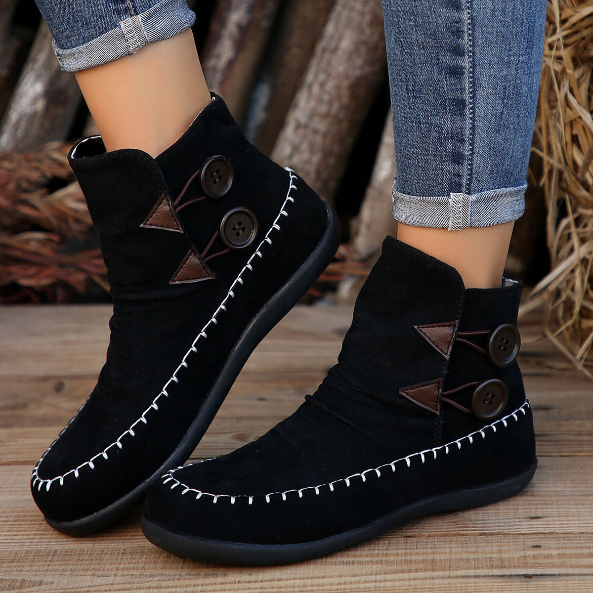 Flat Sole Moccasin-Style Slip On Ankle Boots