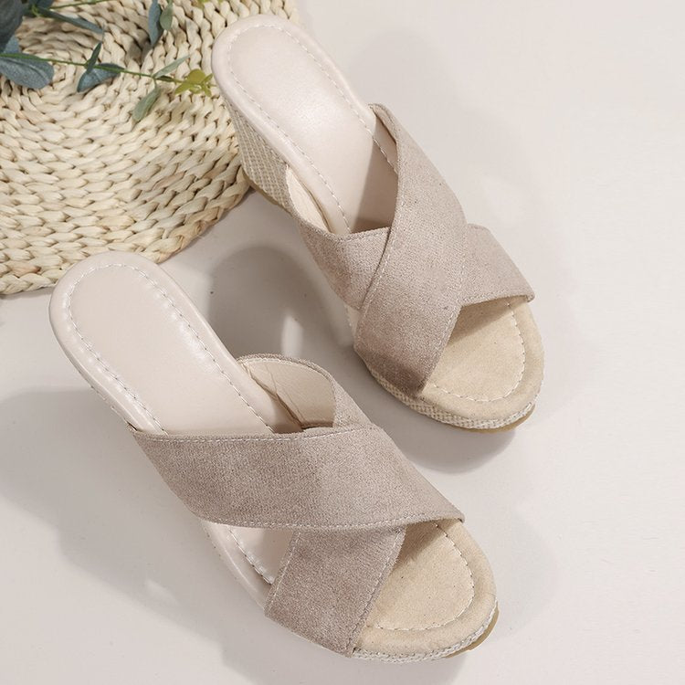 Cross-Strap Wedge Sandals