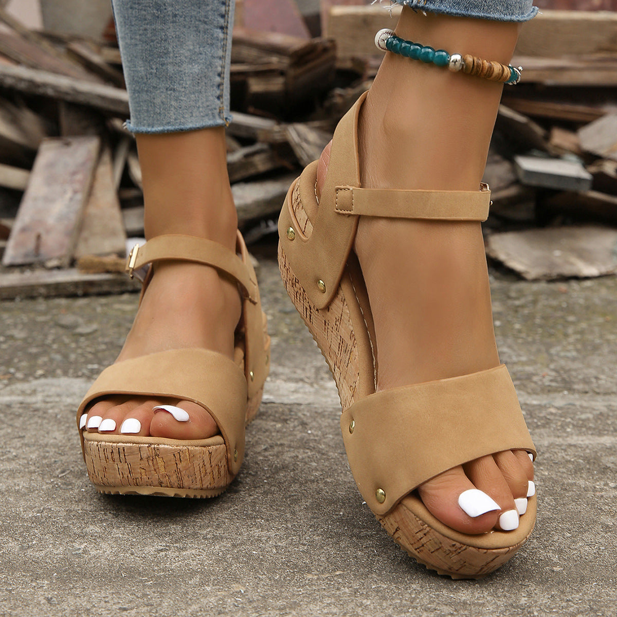 High Wedge Sandals with Ankle Strap in 2 Colors