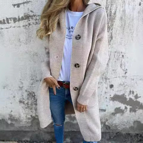 Button-Up Mid-Length Sweater Cardigan