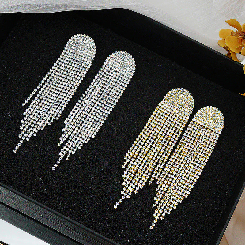 Long Tassel Rhinestone Stud Earrings in 2 Colors