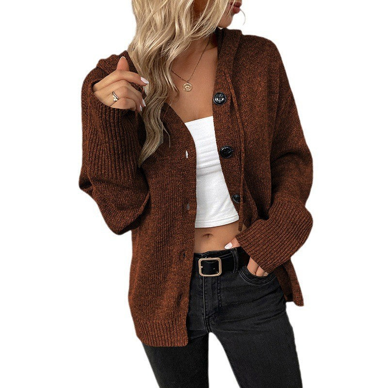 Knit Cardigan with Hood and Drawstring in 8 Colors S-XXL