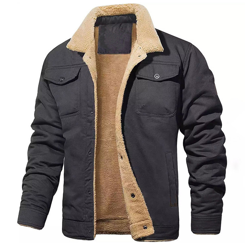 Men's Fleece-Lined Long Sleeve Jacket with Pockets
