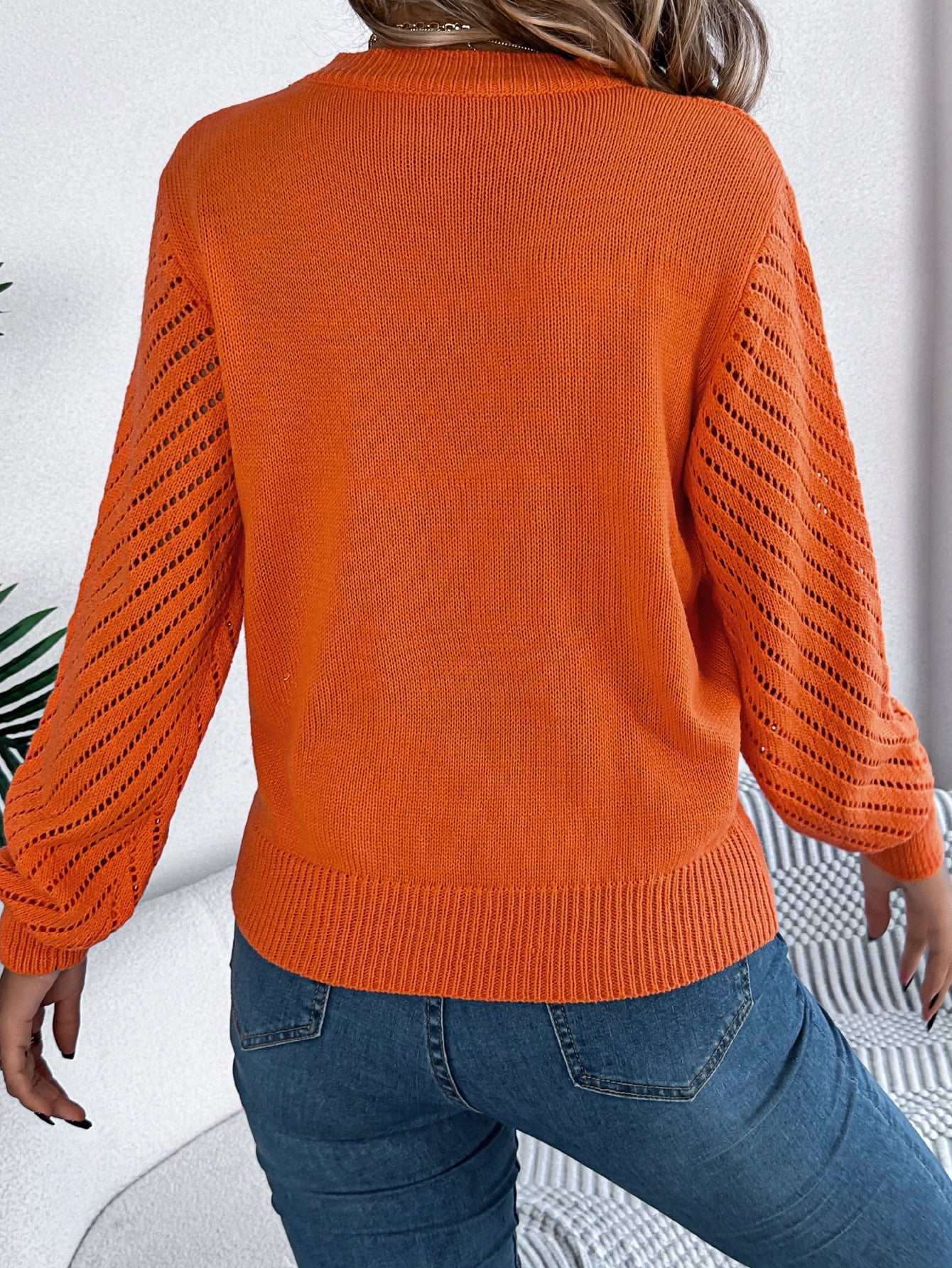 Round Neck Long Sleeve Solid Colour Sweater
