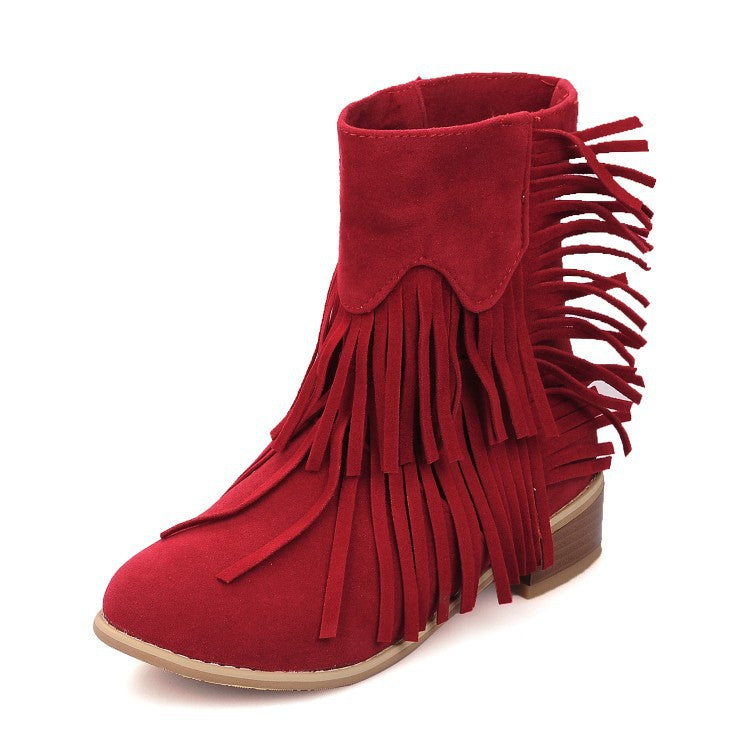 Suede Ankle Boots with Tassels in 4 Colors
