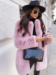 Fake Fur Long Sleeve Open Coat with Lapel in 5 Colors S-5XL