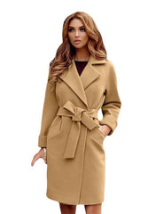 Long Sleeve Woolen Coat with Waist Tie and Pockets in 7 Colors S-XXL