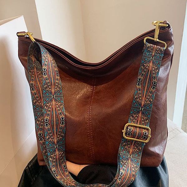 Shoulder Messenger Bag with Patterned Wide Adjustable Strap in 7 Colors