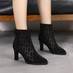 Bottines à talons hauts avec maille et strass en 2 couleurs
