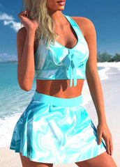 Halter Neck Two Piece Swimsuit with Skirt