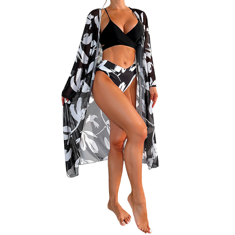 Schwarz-weiß bedruckter Bikini mit passendem Überzug S-XL