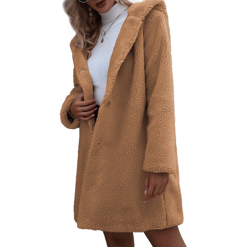 Hooded Mid-Length Plush Coat in 2 Colors S-XL