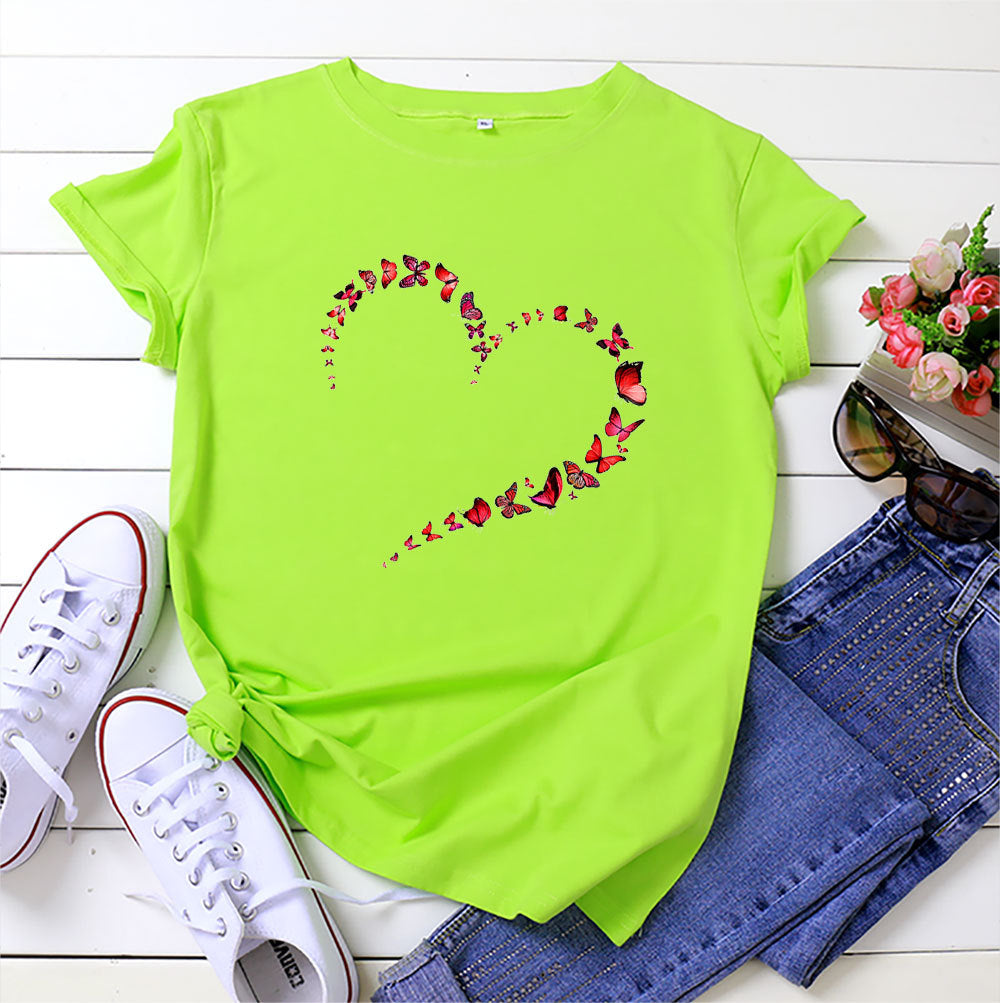 Kurzarm-Top mit Herz-Schmetterling in 12 Farben S-4XL