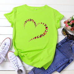 Kurzarm-Top mit Herz-Schmetterling in 12 Farben S-4XL