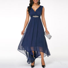 V-Neck Chiffon Sleeveless Dress in 5 Colors S-5XL