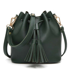 PU Leather Solid Color Bucket Bag with Tassels